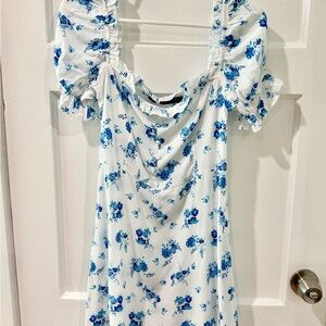 Zara White and Blue Floral Dress